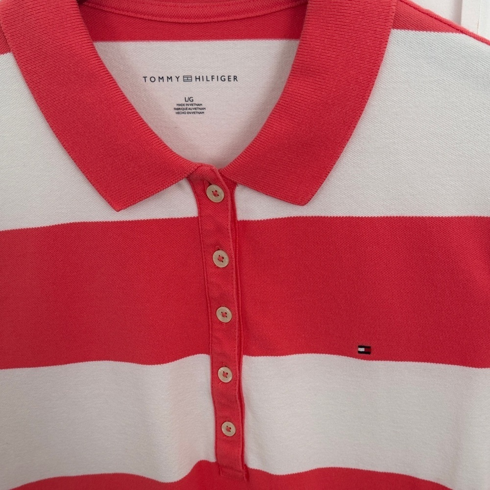 Tommy Hilfiger Coral and White Striped Polo Shirt - Picture 2 of 3
